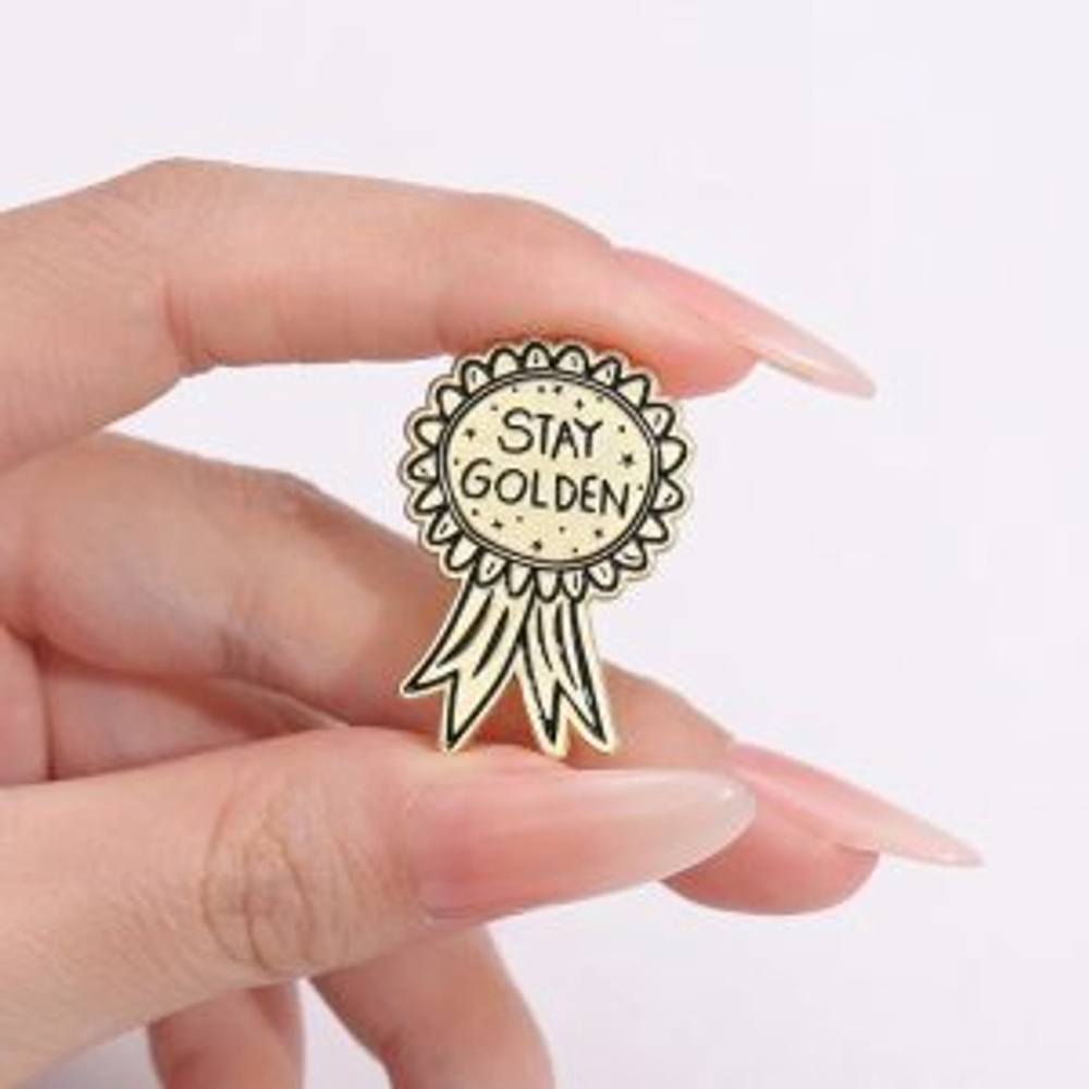 Stay Golden Ribbon Enamel Pin - Picture 2 of 3